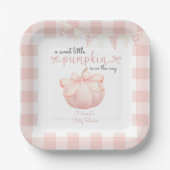 Little Pumpkin on the Way Pink Bow Baby Shower ペーパープレート (正面)