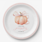 Little Pumpkin on the Way Pink Bow Baby Shower ペーパープレート (正面)