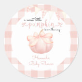 Little Pumpkin on the Way Pink Bow Baby Shower ラウンドシール (正面)