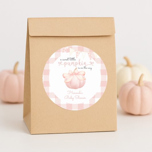 Little Pumpkin on the Way Pink Bow Baby Shower ラウンドシール