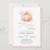 Little Pumpkin on the Way Pink Bow Baby Shower 招待状 (正面)