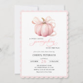 Little Pumpkin on the Way Pink Bow Baby Shower 招待状 (正面)