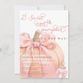 Little Pumpkin on the Way Pink Bow Baby Shower 招待状 (正面)