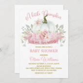 Little Pumpkin on the Way Pink Bow Baby Shower 招待状 (正面/裏面)