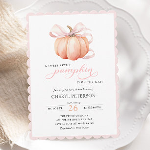 Little Pumpkin on the Way Pink Bow Baby Shower 招待状