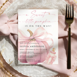 Little Pumpkin on the Way Pink Bow Baby Shower 招待状