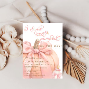 Little Pumpkin on the Way Pink Bow Baby Shower 招待状