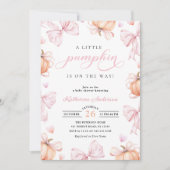 Little Pumpkin on the Way Pink Bow Baby Shower 招待状 (正面)