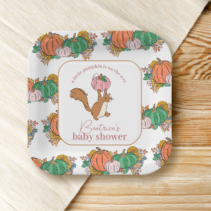Little Pumpkin on the way Pink Girls Baby Shower ペーパープレート