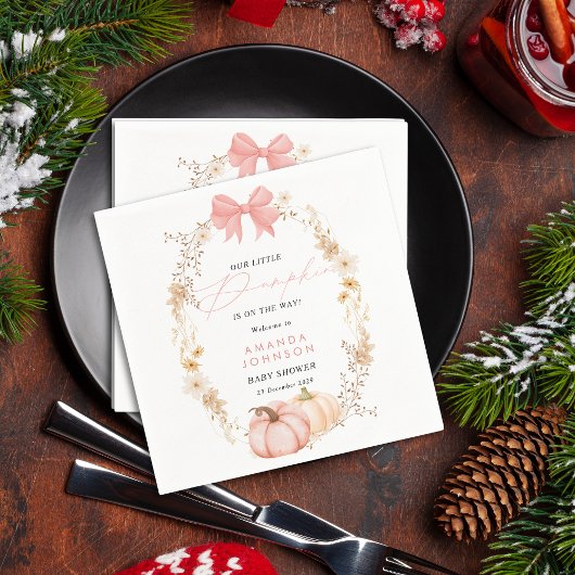 Little Pumpkin on way Autumn October baby shower スタンダードカクテルナプキン