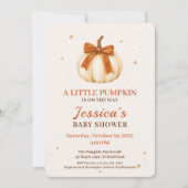 Little Pumpkin Orange Bow | 秋のベビーシャワー 招待状 (正面)
