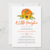 Little pumpkin orange fall floral baby shower 招待状 (正面)