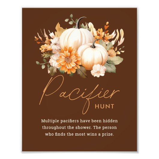 Little Pumpkin Pacifier Hunt Baby Shower Sign フォトプリント (正面)