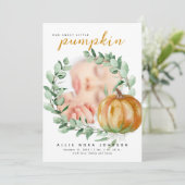 Little Pumpkin Photo Fall Greenery Baby Shower  サンキューカード (スタンド正面)