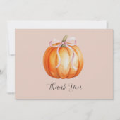 Little Pumpkin Pink Bow Baby Shower サンキューカード (正面)