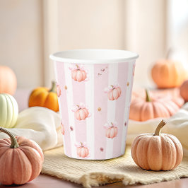 Little Pumpkin Pink Bow Fall Floral Baby Shower  紙コップ