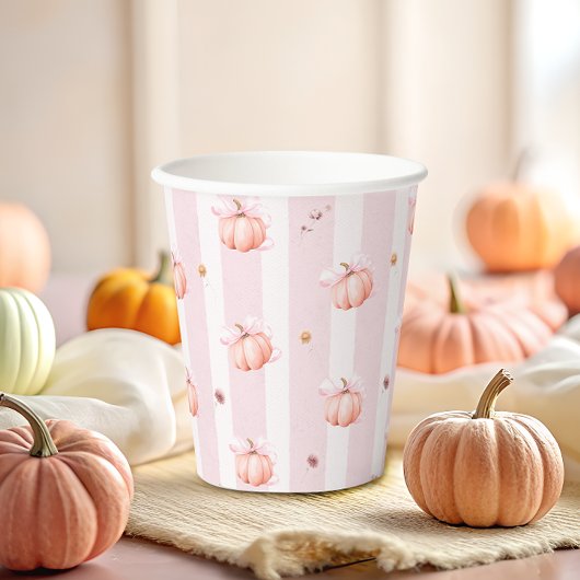 Little Pumpkin Pink Bow Fall Floral Baby Shower  紙コップ