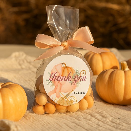 Little Pumpkin Pink Bow Thankyou Baby Shower ラウンドシール