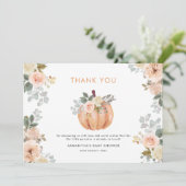 Little Pumpkin Pink Floral Fall Baby Shower  サンキューカード (スタンド正面)