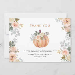 Little Pumpkin Pink Floral Fall Baby Shower  サンキューカード