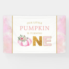 Little Pumpkin Pink Floral Fall Girl 1st Birthday 横断幕