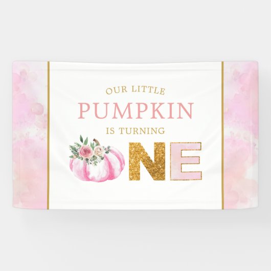 Little Pumpkin Pink Floral Fall Girl 1st Birthday 横断幕 (横)