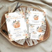 Little Pumpkin Pink FloralFall Baby Shower  招待状