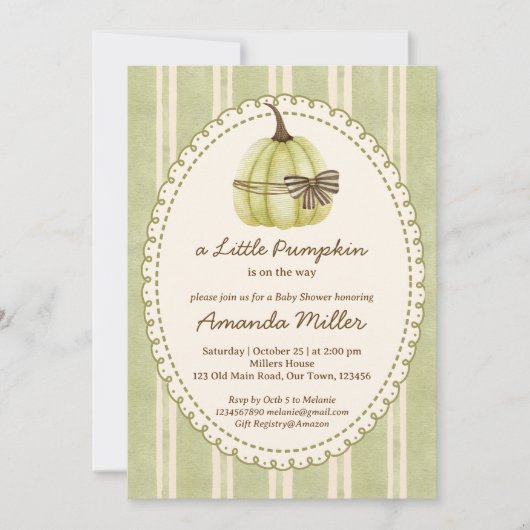 Little pumpkin retro stripes baby shower 招待状 (正面)