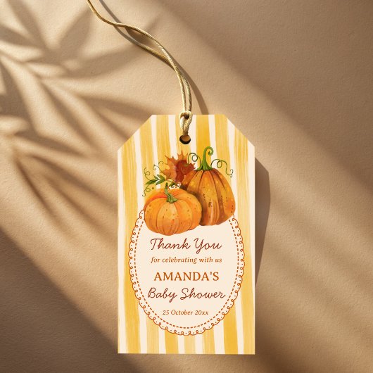Little pumpkin retro stripes baby shower favor ギフトタグ