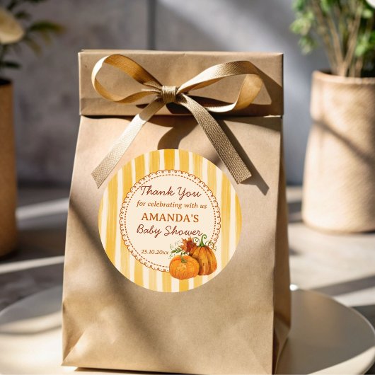 Little pumpkin retro stripes baby shower favor ラウンドシール