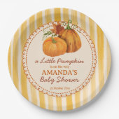 Little pumpkin retro stripes baby shower monogram ペーパープレート (正面)
