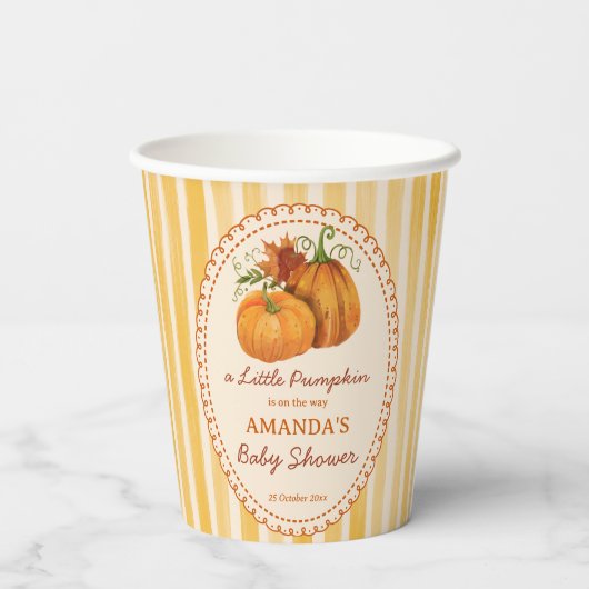 Little pumpkin retro stripes baby shower monogram 紙コップ (裏面)