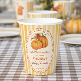 Little pumpkin retro stripes baby shower monogram 紙コップ