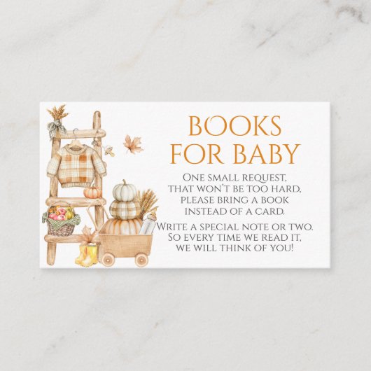 Little Pumpkin Rustic Farm Baby Shower Books エンクロージャーカード (正面)