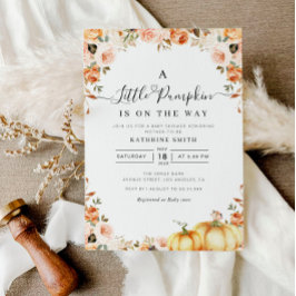 little pumpkin script baby shower invitation 招待状
