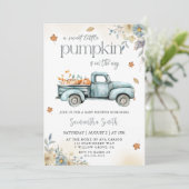 Little pumpkin Truck fall autumn baby shower 招待状 (スタンド正面)