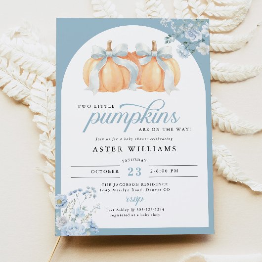 Little Pumpkins On The Way Twin Baby Boy Shower 招待状