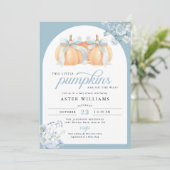 Little Pumpkins On The Way Twin Baby Boy Shower 招待状 (スタンド正面)