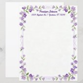 Little Purple Flowers on a Frame Stationery Paper (正面/裏面)