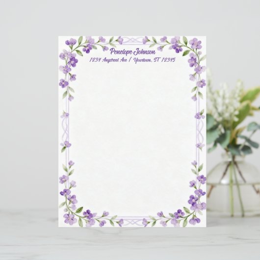 Little Purple Flowers on a Frame Stationery Paper (スタンド正面)