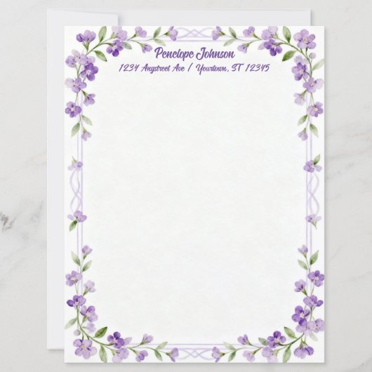 Little Purple Flowers on a Frame Stationery Paper (正面)