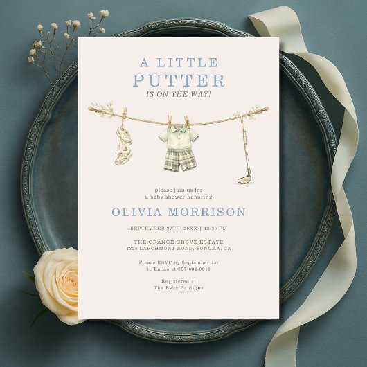 Little Putter Golf Clothesline Boy Baby Shower 招待状