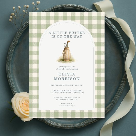 Little Putter Golf Gingham Baby Shower 招待状