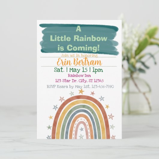 Little Rainbow Coming, Boho Baby Shower  招待状 (スタンド正面)