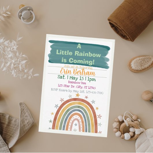 Little Rainbow Coming, Boho Baby Shower  招待状