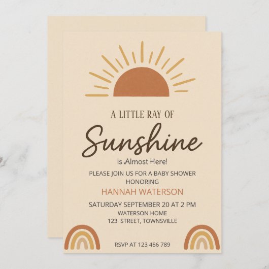 Little Ray of Boho Sunshine – Baby Shower  招待状 (正面/裏面)