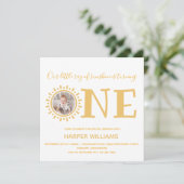 Little Ray of Sunshine写真ベビー1st Birthday 招待状 (スタンド正面)