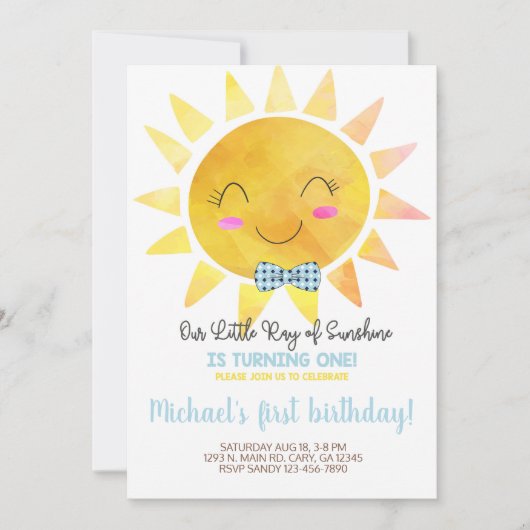 Little ray of Sunshine少年の誕生日の招待。 招待状 (正面)