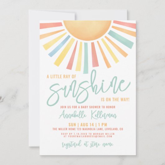 Little Ray Of Sunshine Baby Shower 招待状 (正面)
