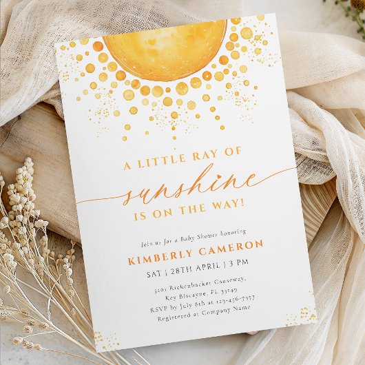 Little Ray of Sunshine Baby Shower 招待状